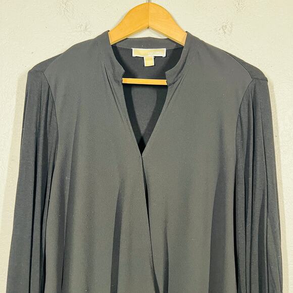 Michael Kors Draped Tunic Faux Wrap Long Sleeve Mixed Fabric Knit Back - L - Picture 2 of 4